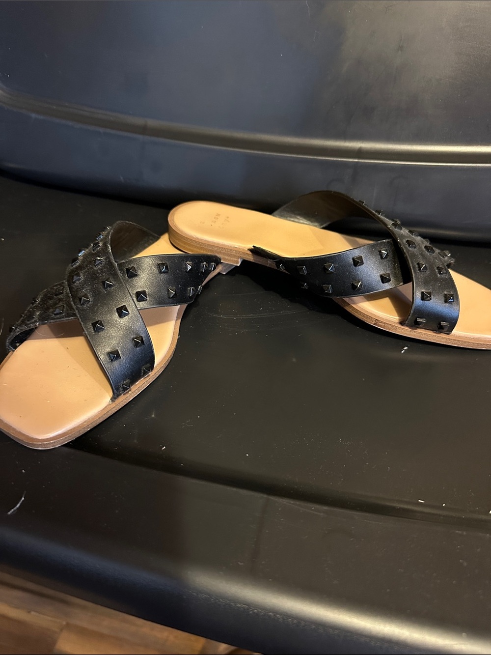 a new day Black Studded Crisscross Slide Sandals